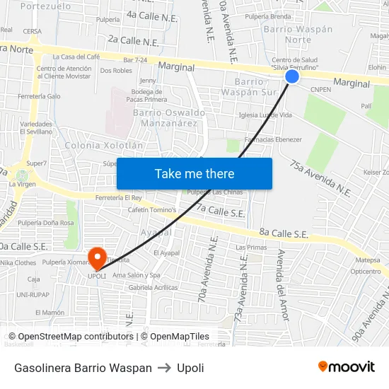 Gasolinera Barrio Waspan to Upoli map