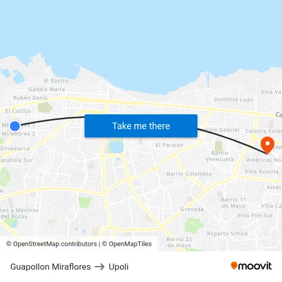 Guapollon Miraflores to Upoli map