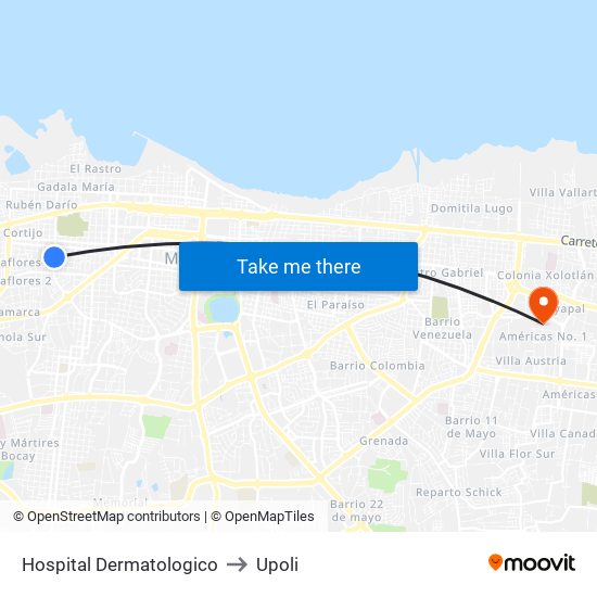 Hospital Dermatologico to Upoli map