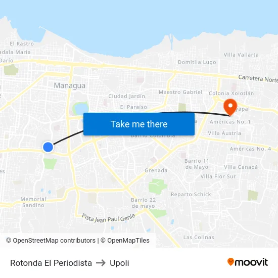Rotonda El Periodista to Upoli map