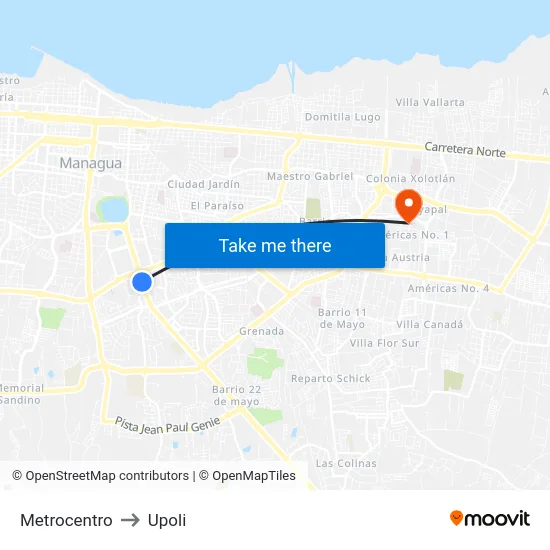 Metrocentro to Upoli map