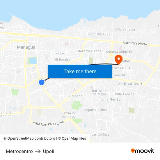 Metrocentro to Upoli map