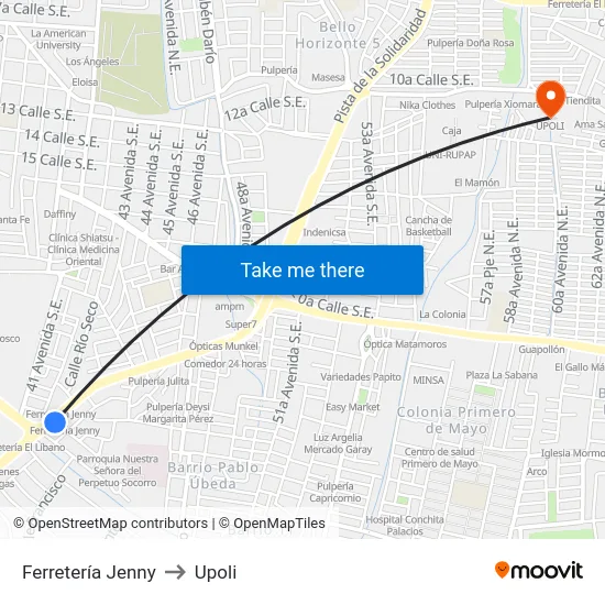 Ferretería Jenny to Upoli map