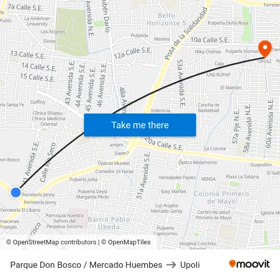 Parque Don Bosco / Mercado Huembes to Upoli map
