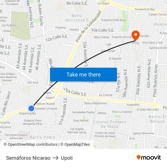Semáforos Nicarao to Upoli map