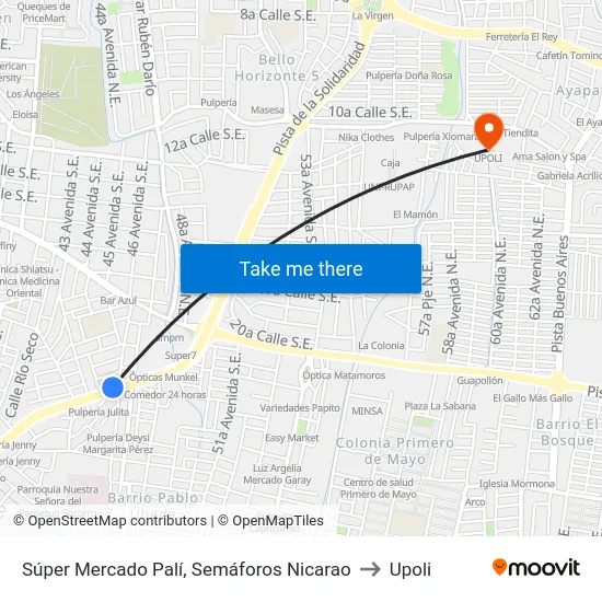 Súper Mercado Palí, Semáforos Nicarao to Upoli map