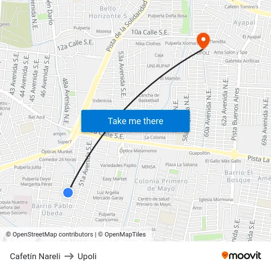 Cafetín Nareli to Upoli map