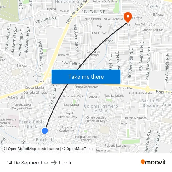 14 De Septiembre to Upoli map