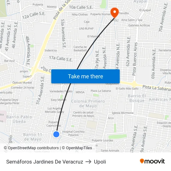 Semáforos Jardines De Veracruz to Upoli map