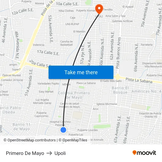 Primero De Mayo to Upoli map