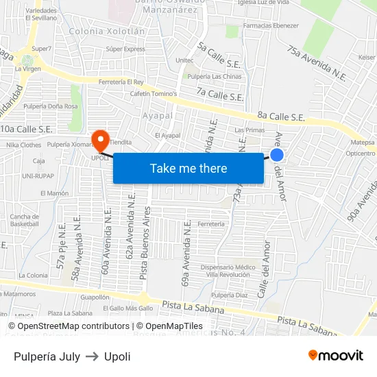 Pulpería July to Upoli map