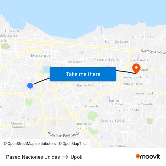 Paseo Naciones Unidas to Upoli map