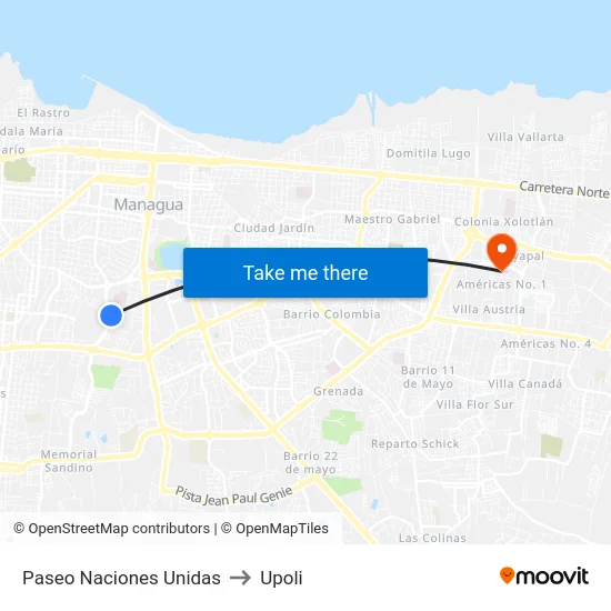 Paseo Naciones Unidas to Upoli map