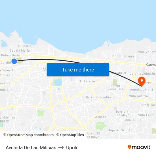 Avenida De Las Milicias to Upoli map