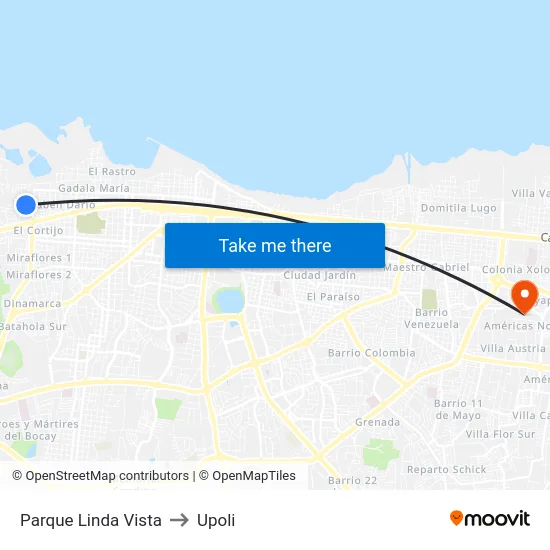 Parque Linda Vista to Upoli map