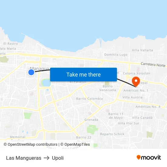 Las Mangueras to Upoli map