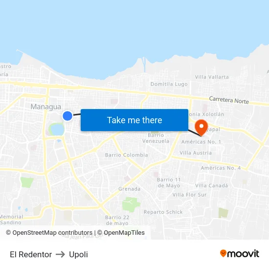 El Redentor to Upoli map