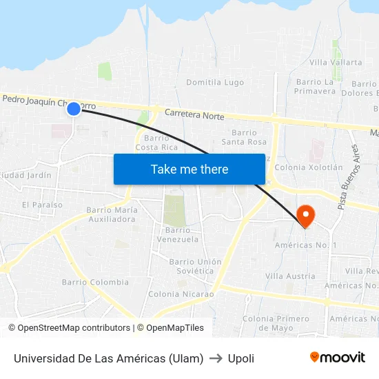 Universidad De Las Américas (Ulam) to Upoli map