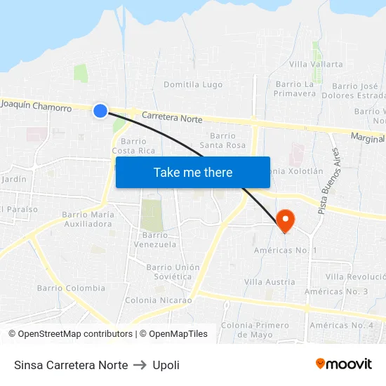 Sinsa Carretera Norte to Upoli map