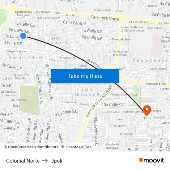 Colonial Norte to Upoli map