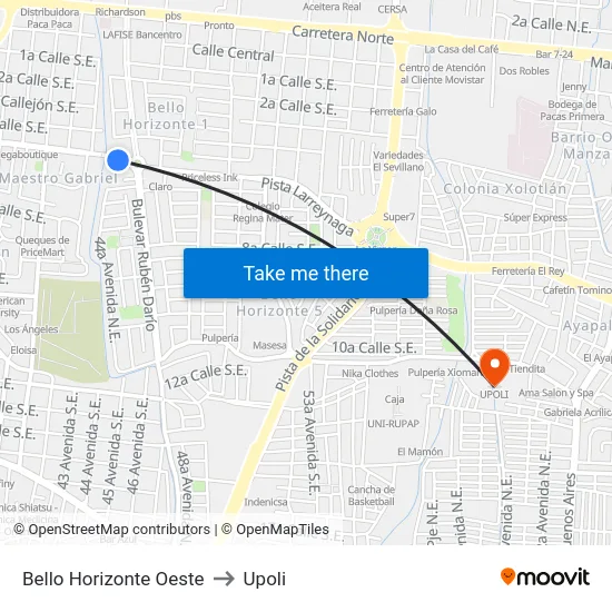 Bello Horizonte Oeste to Upoli map
