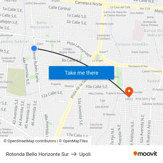 Rotonda Bello Horizonte Sur to Upoli map