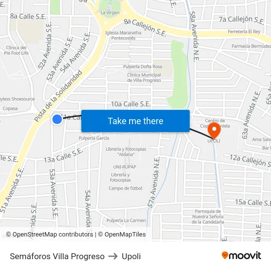 Semáforos Villa Progreso to Upoli map