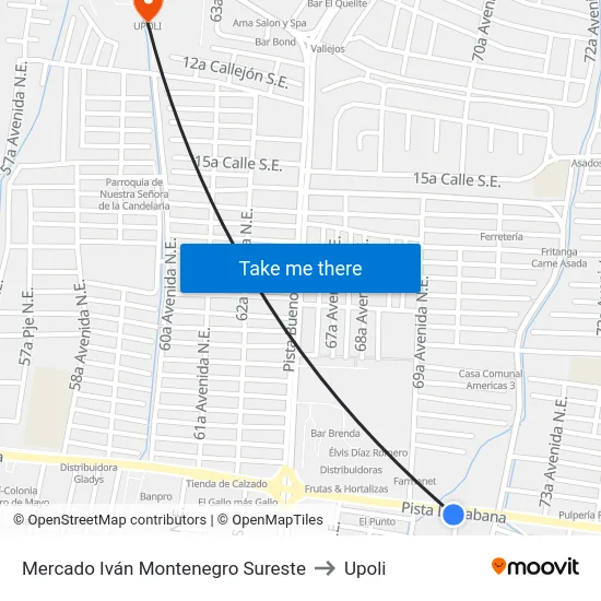 Mercado Iván Montenegro Sureste to Upoli map