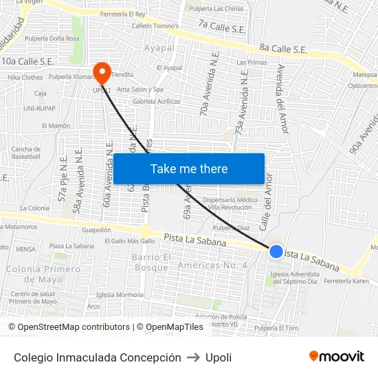 Colegio Inmaculada Concepción to Upoli map