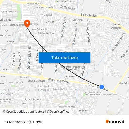 El Madroño to Upoli map