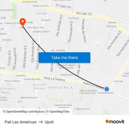 Palí Las Américas to Upoli map