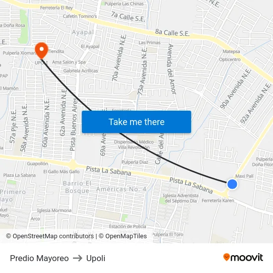 Predio Mayoreo to Upoli map