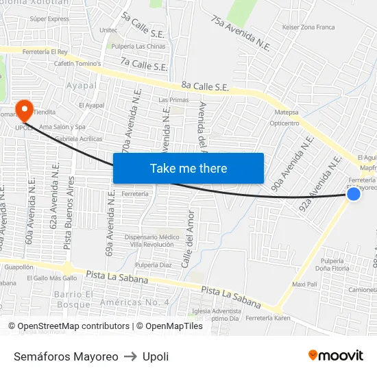 Semáforos Mayoreo to Upoli map