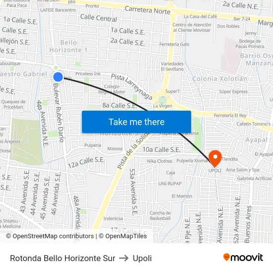 Rotonda Bello Horizonte Sur to Upoli map
