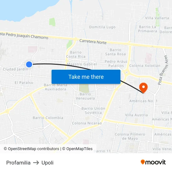 Profamilia to Upoli map