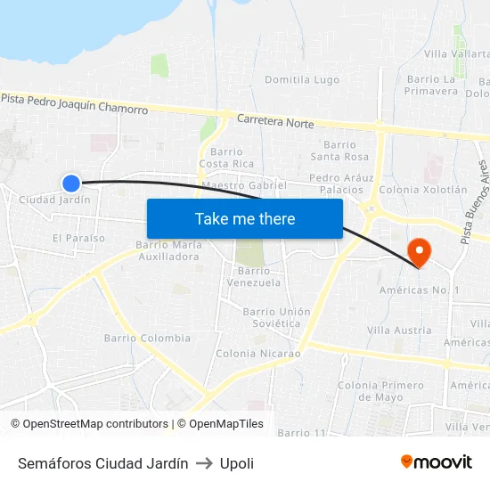 Semáforos Ciudad Jardín to Upoli map