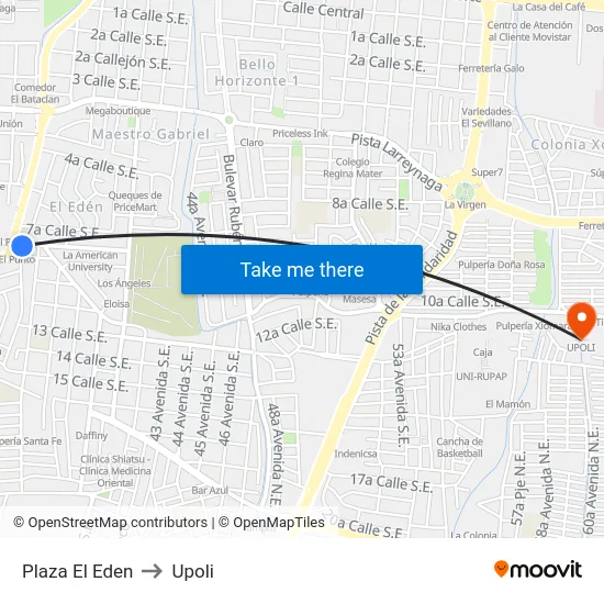 Plaza El Eden to Upoli map