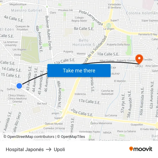Hospital Japonés to Upoli map