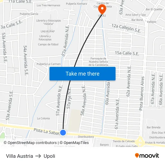 Villa Austria to Upoli map