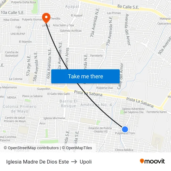 Iglesia Madre De Dios Este to Upoli map