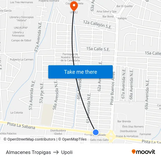 Almacenes Tropigas to Upoli map