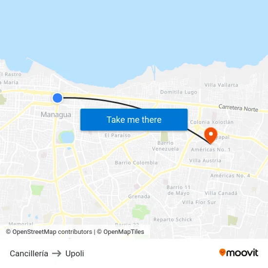 Cancillería to Upoli map