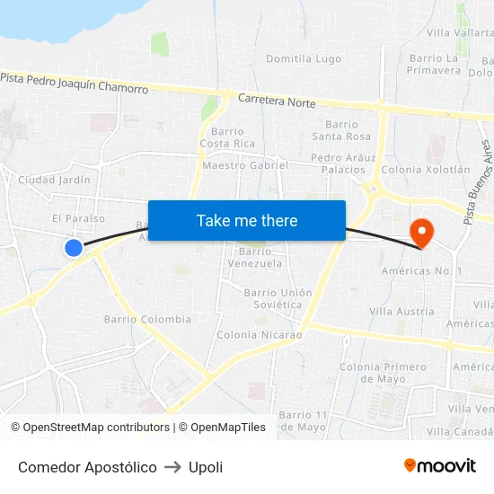 Comedor Apostólico to Upoli map