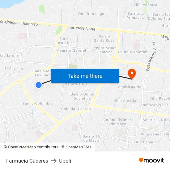 Farmacia Cáceres to Upoli map