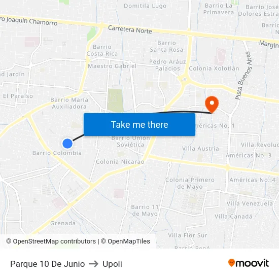 Parque 10 De Junio to Upoli map