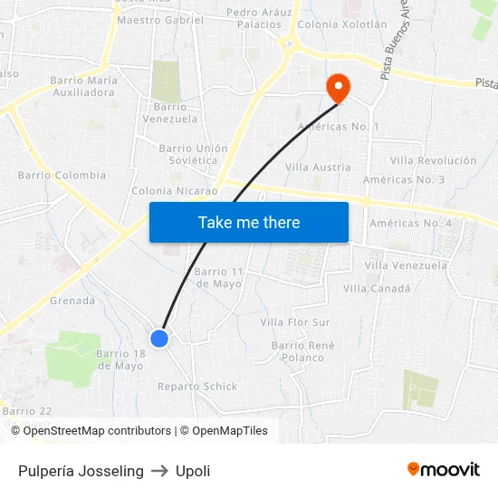 Pulpería Josseling to Upoli map