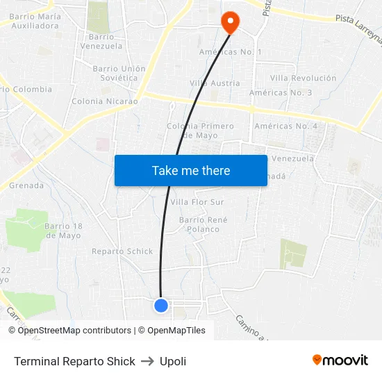 Terminal Reparto Shick to Upoli map