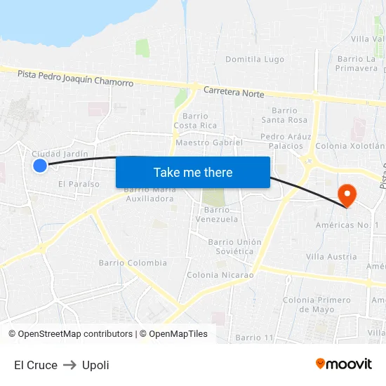 El Cruce to Upoli map