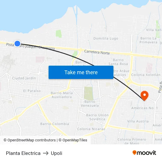 Planta Electrica to Upoli map