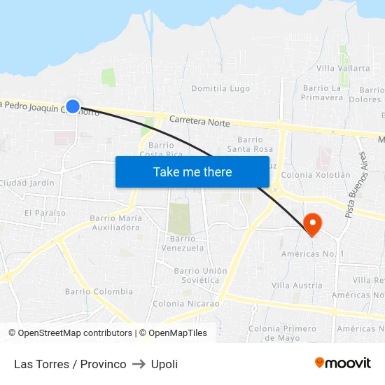 Las Torres / Provinco to Upoli map